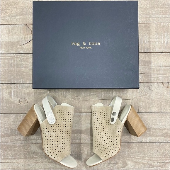 Rag & Bone LEIGH Stacked Suede Sandal - Stucco - NIB - Size 9.5 - $495 MRSP - Picture 4 of 8